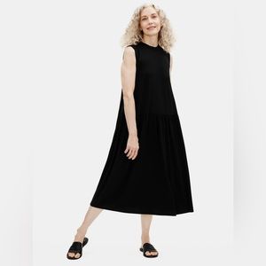 Eileen Fisher Fine Jersey Crew Neck Shirred Dress